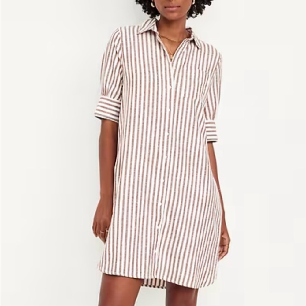Old Navy Striped Button-Down Linen Shirt Dress
